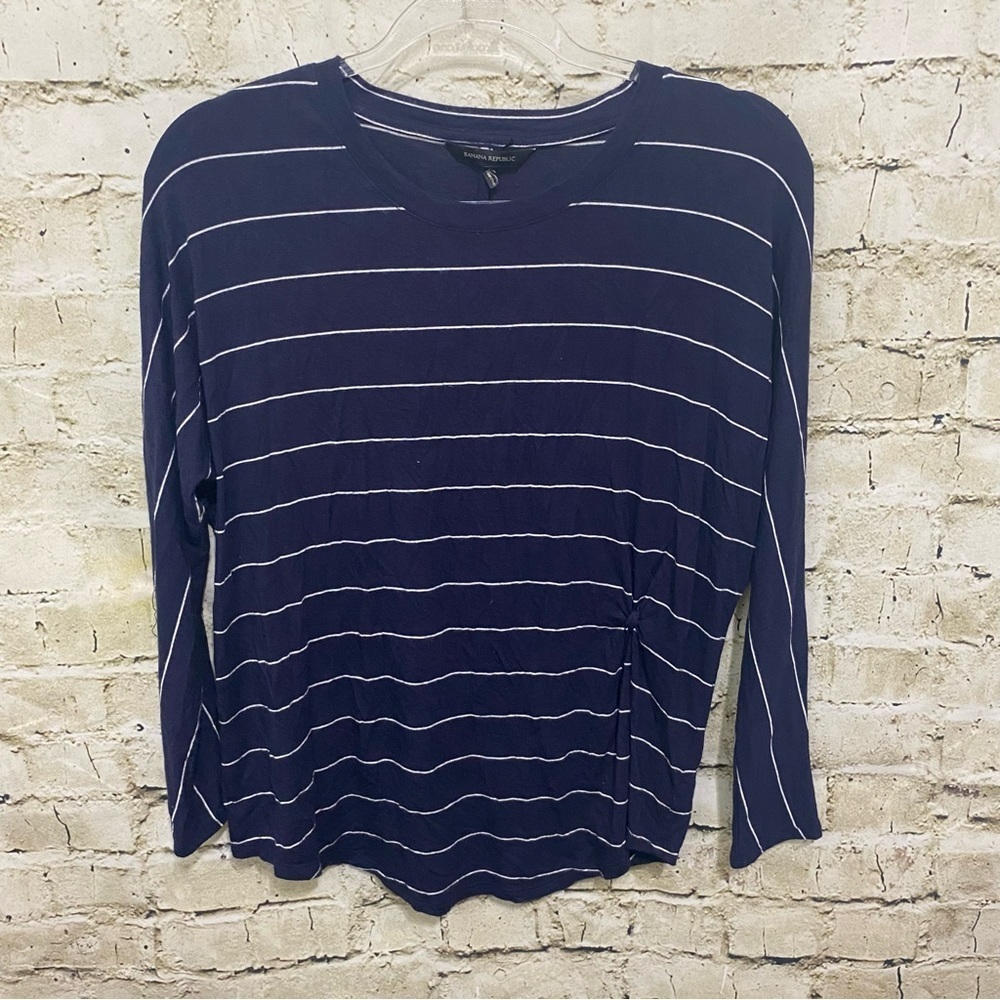 Banana Republic Blue White Striped‎ Soft Stretch 3/4 Sleeve Top